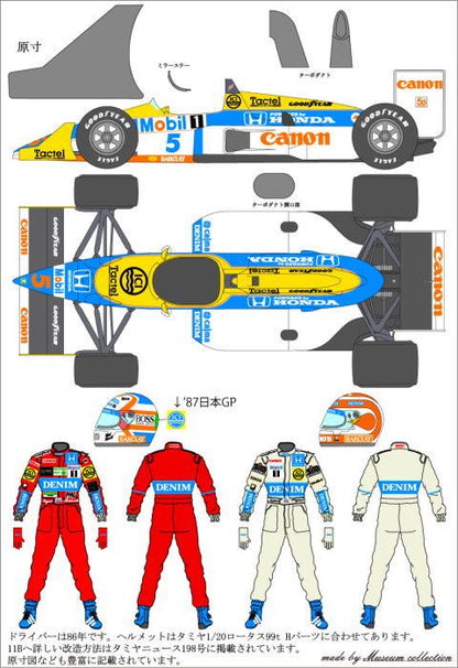 1/20 Williams FW11 & Racing Suit [D1000]